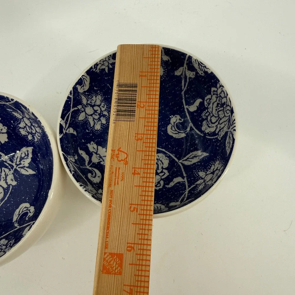 Pier 1 Batik Cereal Bowls Set of 2 Cream Navy Blue Floral Earthenware Brazil